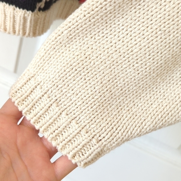 My 90's Vintage Funky Multicolored Abstract Knit Chunky Crewneck Sweater Cream M - Picture 9 of 12